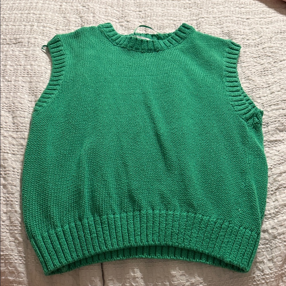 Zara Bright Green Knit V-Neck Sweater Vest